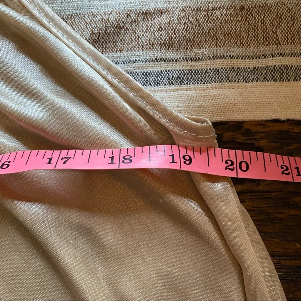 Vintage Long Champagne Satin Nightgown Embroidered Floral Appliqué Top “Happy” - Picture 16 of 17